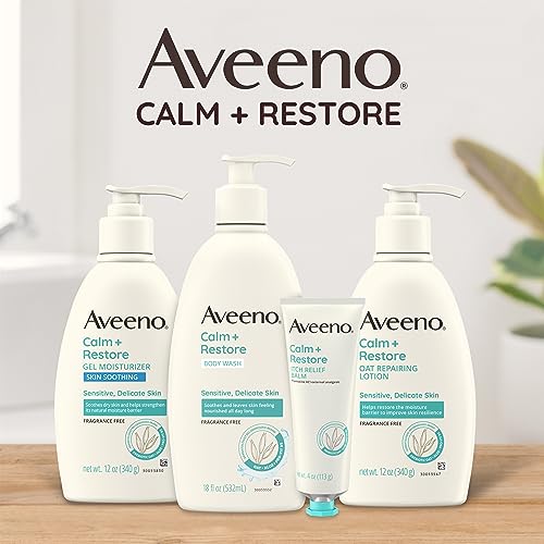 Aveeno Restorative Skin Therapy Sulfate-Free Body Wash for Sensitive, Distressed, Dry Skin, Gentle Cleanser with Antioxidant Oat, Aloe & Pro-Vitamin B5, Soap- & Fragrance-Free, 18 fl. oz