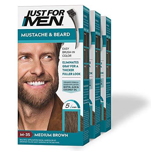 Just For Men Mustache & Beard, Beard Dye for Men with Brush Included for Easy Application, With Biotin Aloe and Coconut Oil for Healthy Facial Hair - Dark Brown, M-45, Pack of 1