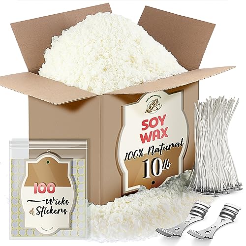 Etienne Alair Soy Candle Wax for Candle Making - Natural Soy Wax for Candle Making 10 lb Bag, Premium Soy Wax Flakes, 100 Cotton Candle Wicks, 100 Wick Stickers, & 2 Centering Devices