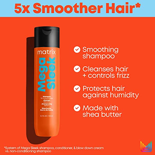 Matrix Mega Sleek Shampoo | Controls Frizz Leaving Hair Smooth & Shiny | With Shea Butter | For Dry, Damaged Hair | Clarifying Shampoo | Salon Professional Shampoo | Packaging May Vary | 33.8 Fl. Oz.