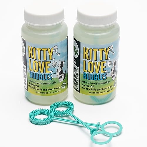 Kitty Love Bubbles 2 Pack Catnip Scented - 4oz Bottles, Catnip Infused Long Lasting Bubbles For Cats, Non-Toxic & Allergen-Free, Combine Toy & Treat