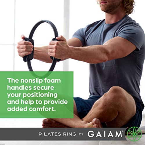 Gaiam Pilates Ring 15 Fitness Circle - Lightweight & Durable Foam Padded Handles | Flexible Resistance Exercise Equipment for Toning Arms, Thighs/Legs & Core, Black