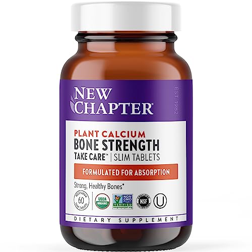 New Chapter Calcium Supplement - Bone Strength Organic Red Marine Algae Calcium - with Vitamin D3+K2 + Magnesium, 70+ Trace Minerals for Bone Health, Gluten Free, Easy to Swallow - 120 Slim Tablets