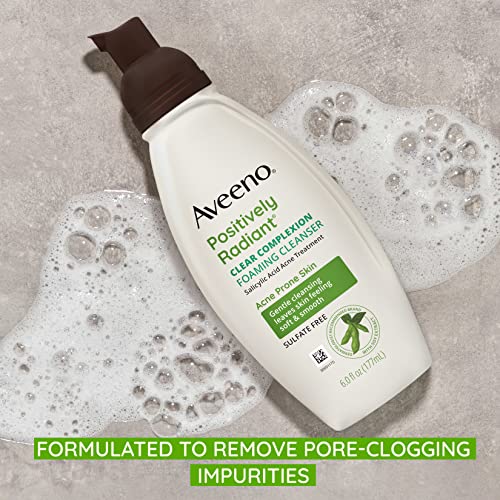 Aveeno Clear Complexion Foaming Oil-Free Facial Cleanser with Salicylic Acid Acne Medication for Breakout-Prone Skin & Soy Extracts, Hypoallergenic & Non-Comedogenic, 6 fl. oz, Pack of 3