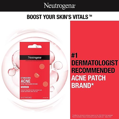 Neutrogena Stubborn Acne Blemish Patches, Ultra-Thin Hydrocolloid Acne Patch Absorbs Fluids & Removes Impurities To Help Pimples Look Smaller After One Use, 2 x 24 Patches, (48 Patches)