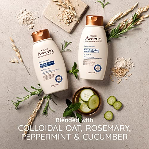 Aveeno Fresh Greens Shampoo + Conditioner with Rosemary, Peppermint & Cucumber to Thicken & Nourish, Clarifying & Volumizing Shampoo for Thin or Fine Hair, Paraben-Free, 12 Fl Oz