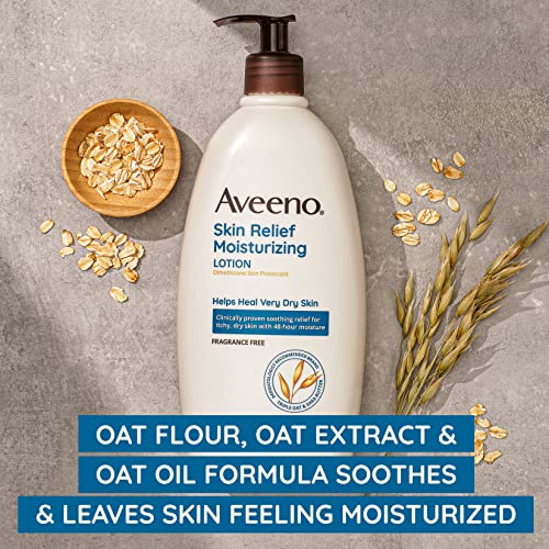 Aveeno Skin Relief 24-Hour Moisturizing Lotion for Sensitive Skin with Natural Shea Butter & Triple Oat Complex, Unscented Therapeutic Lotion for Extra Dry, Itchy Skin, 33 fl. oz(Pack of 1)