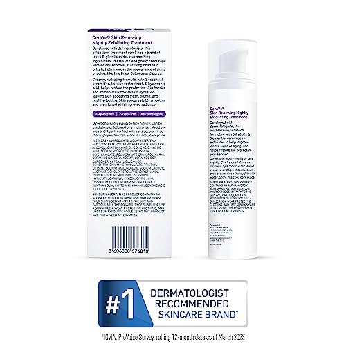 CeraVe Skin Renewing Nightly Exfoliating Treatment | Anti Aging Face Serum with Glycolic Acid, Lactic Acid, and Ceramides| Dark Spot Corrector for Face | 1.7 Oz