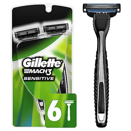 Gillette Mach3 Sensitive Razors for Men, 1 Razor, 5 Razor Blade Refills, Designed for Sensitive Skin