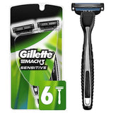 Gillette Mach3 Sensitive Razors for Men, 1 Razor, 5 Razor Blade Refills, Designed for Sensitive Skin