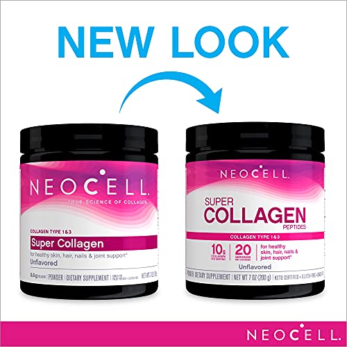 NeoCell Super Collagen Powder, 10g Collagen Peptides per Serving, Gluten Free, Keto Friendly, Non-GMO, Grass Fed, Paleo Friendly, Healthy Hair, Skin, Nails & Joints, Unflavored, 14 Oz