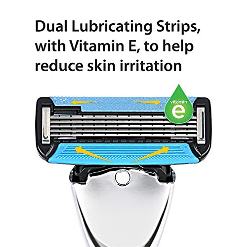 Amazon Basics 5-Blade Motion Sphere Razor for Men with Dual Lubrication and Precision Beard Trimmer, Handle & 2 Cartridges (Fits Amazon Basics Razor Handles only), Black (Previously Solimo)