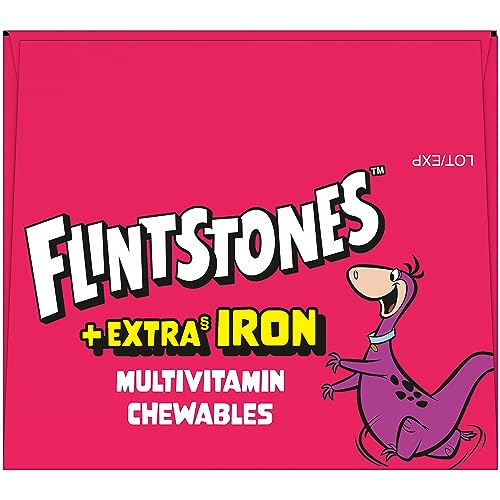 Flintstones Chewable Kids Multivitamin with + Extra Iron, Toddler & Kid Vitamins with Vitamin C, D, Vitamin B12 & Iron for Kids, 90 Count