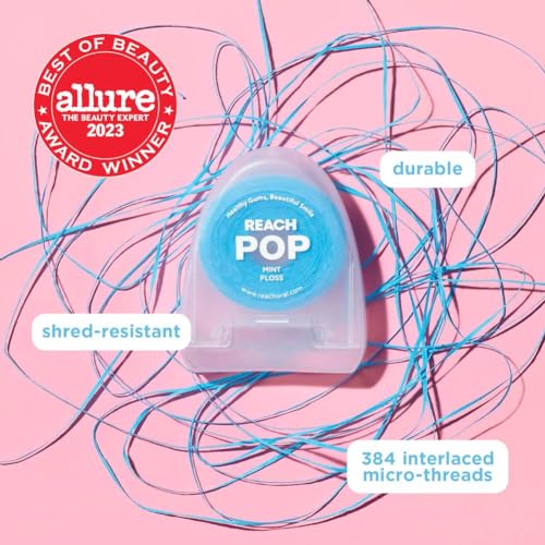 REACH POP Dental Floss | Vegan Wax & PFAS-Free | Durable & Shred Resistant | Slides Smoothly & Easily | Effective Plaque Removal | Blue Color Floss | Mint, 54.7 YD