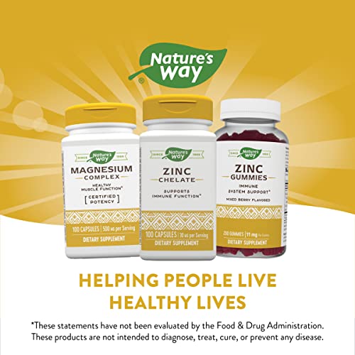 Natures Way Zinc Chelate, Supports Immune Function, 30 mg per serving, 100 Capsules