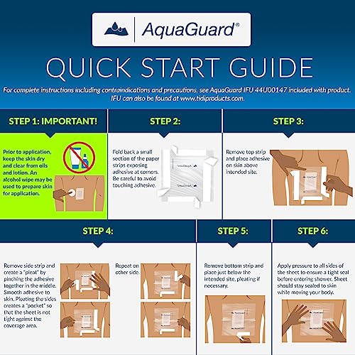 TIDI AquaGuard Sheet – 7” x 7” – Shower Protection Sheet – Self-Adhesive Moisture Barrier – Made without Latex – Wound Cover for Showering – 98 Sheets Per Package – Home Medical Supplies (50010-CSE)