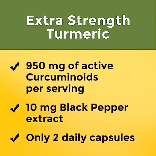 Nature Made Extra Strength Turmeric Curcumin with Black Pepper, 1000mg Turmeric extract (950mg Curcuminoids) per serving, Supports Healthy Inflammation Response, 60 Vegetarian Capsules, 30 Day Supply