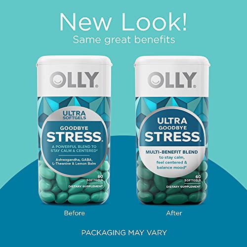 OLLY Ultra Strength Goodbye Stress Softgels, GABA, Ashwagandha, L-Theanine and Lemon Balm, Stress Relief Supplement - 60 Count