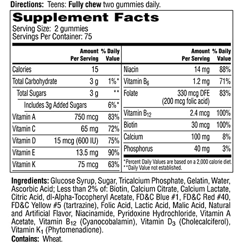 One A Day Teen for Her Multivitamin Gummies, Gummy Multivitamins with Vitamin A, C, D, E and Zinc for Immune Health Support, Physical Energy & more, 150 Count