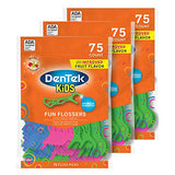 DenTek Kids Fun Flossers, Removes Food & Plaque, Wild Fruit Flavored Floss Picks, 75 Count, 6 Pack