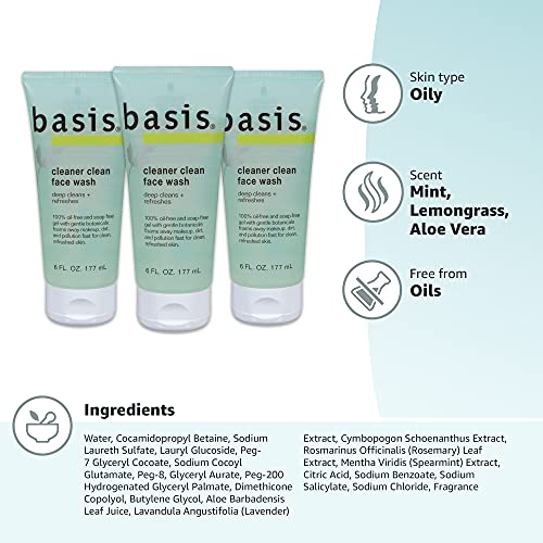 Basis Cleaner Clean Face Wash, 6 Ounce (Pack of 3)