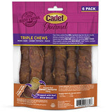 Cadet Gourmet Triple Chews Pork Hide, Sweet Potato, & Duck Dog Treats - Healthy Dog Treats for Small & Large Dogs - Inspected & Tested in USA (6 Count)