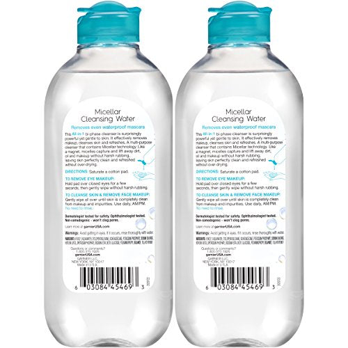 Garnier SkinActive Micellar Water For Waterproof Makeup, Facial Cleanser & Makeup Remover, 13.5 Fl Oz (400mL), 1 Count (Packaging May Vary)