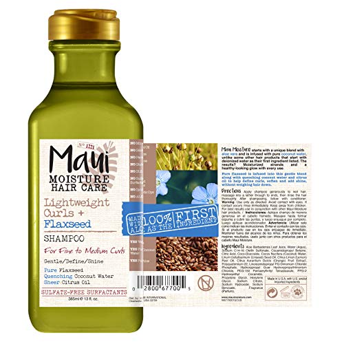 Maui Moisture Lightweight Curls + Flaxseed Shampoo, Paraben Free, Silicone Free, 13 Fl Oz,Green