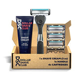 Dollar Shave Club - Shaving Kit with Diamond Grip Razor Handle, 4-Blade Blade Refills, & Blade Cover, Easy to Grip Handle, Shaving Starter Set, Great for Travel, Blue