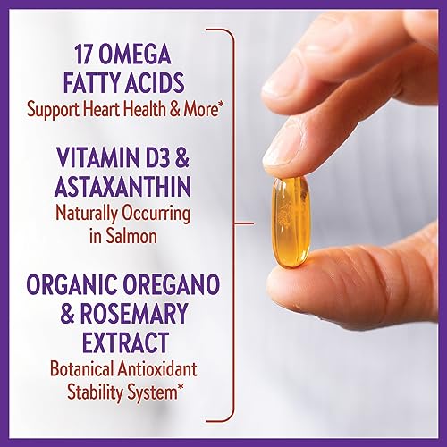 New Chapter Wholemega Fish Oil Supplement - Wild Alaskan Salmon Oil with Omega-3 + Vitamin D3 + Astaxanthin + Sustainably Caught - 120 ct, 1000mg Softgels