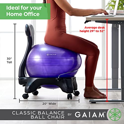 Gaiam 610-6002RTL Balance Ball Chair - Classic Yoga Ball Chair with 52cm Stability Ball, Pump & Exercise Guide for Home or Office, Black