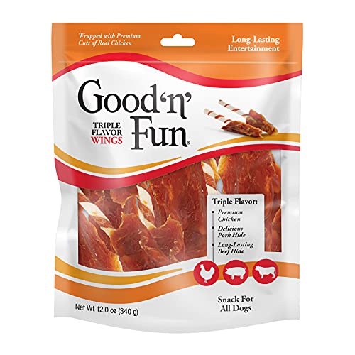 Good ’n’ Fun Triple Flavor Wings 8 Ounces, Rawhide For Dogs, Chicken