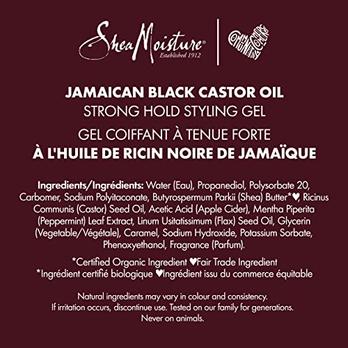 SheaMoisture Styling Strong Hold Styling Gel for Natural, Chemically Processed or Heat Styled Hair Jamaican Black Castor Oil and Flaxseed Paraben-Free Anti-Frizz Hair Gel 15 oz