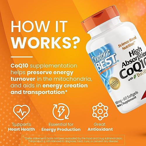 Doctor's Best High Absorption CoQ10 with BioPerine, Gluten Free, Naturally Fermented, Heart Health, Energy Production, 100 mg, 120 Count