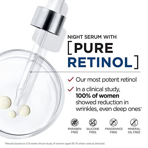 LOreal Paris Revitalift 0.3% Pure Retinol Night Serum, Reduce Deep Wrinkles, Fragrance Free 1 oz + Moisturizer Sample