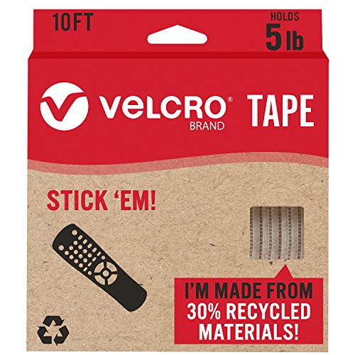 VELCRO Brand ECO Collection Stick on Adhesive Tape 3ft x 7/8in, Sustainable 30% Recycled Material, White