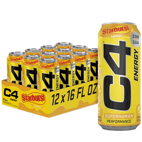 Cellucor C4 Energy Drink, Starburst Cherry, Carbonated Sugar Free Pre Workout Performance Drink with no Artificial Colors or Dyes, 16 Oz, 12 count