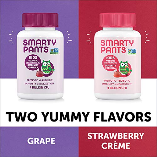 SmartyPants Kids Probiotic Immunity Gummies: Prebiotics & Probiotics for Immune Support & Digestive Comfort, Strawberry Crème Flavor, 60 Gummy Vitamins, 30 Day Supply, No Refrigeration Required