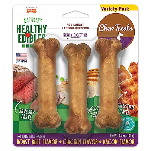 Nylabone Healthy Edibles Long-Lasting Dog Treats - Natural Dog Treats for Small Dogs - Dog Products - Bacon Flavor, X-Small/Petite (8 Count)