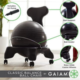 Gaiam 610-6002RTL Balance Ball Chair - Classic Yoga Ball Chair with 52cm Stability Ball, Pump & Exercise Guide for Home or Office, Black