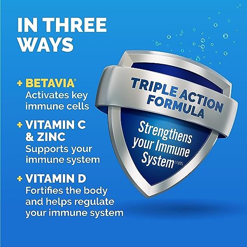 Emergen-C Immune+ Triple Action Immune Support Powder, BetaVia (R), 1000mg Vitamin C, B Vitamins, Vitamin D and Antioxidants, Super Orange – 50 Count