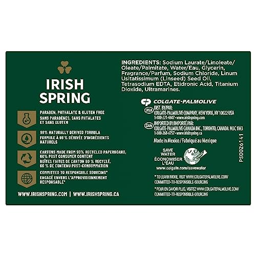 Irish Spring Bar Soap for Men, Original Clean, Smell Fresh and Clean for 12 Hours, Men Soap Bars for Washing Hands and Body, Mild for Skin, Recyclable Carton, 3.7 Ounce - 3 Count (Pack of 8)