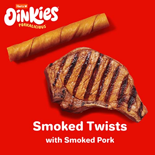 Hartz Oinkies Porkalicious Smoked Pig Skin Chicken Jerky Twists Dog Treats, 32 Count