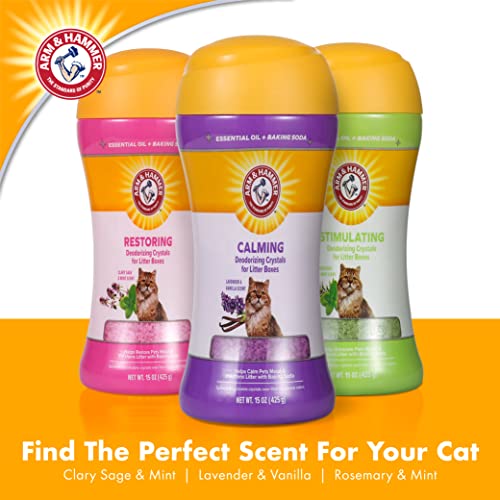 Arm & Hammer Deodorizing Cat Litter Crystals for Litter Boxes | Restoring Odor Neutralizing Eliminator in Clary Sage & Mint Scent | Box Odor Eliminator, 15 Oz