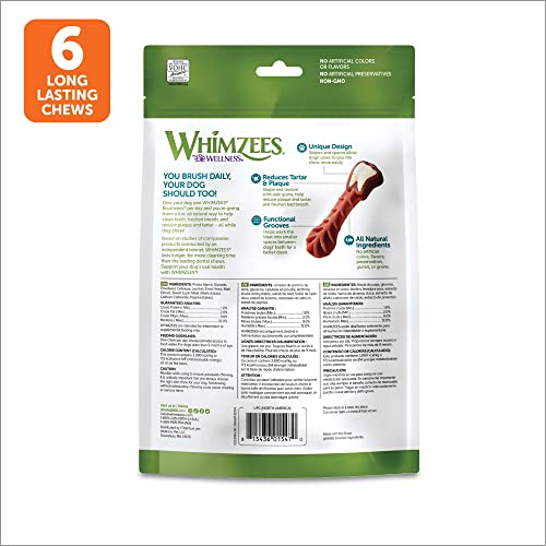 WHIMZEES by Wellness Brushing Dental Chews For Dogs, Grain-Free, Long Lasting Treats, Freshens Breath Medium Breed, 12 Count