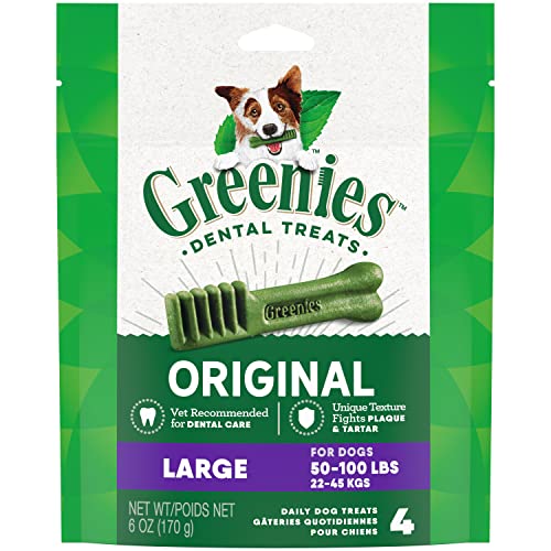 GREENIES Original Large Natural Dog Dental Care Chews Oral Health Dog Treats, 6 oz. Pack (4 Treats)