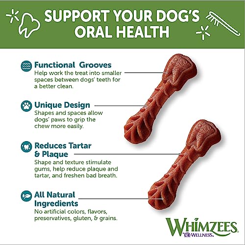 WHIMZEES by Wellness Brushing Dental Chews For Dogs, Grain-Free, Long Lasting Treats, Freshens Breath Medium Breed, 12 Count