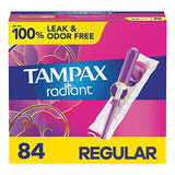 Tampax Radiant Tampons, Regular Absorbency, with Leakguard Braid, Unscented, 84 Count