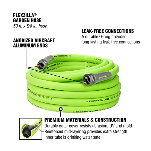 Flexzilla Garden Hose 5/8 in. x 25 ft, Heavy Duty, Lightweight, Drinking Water Safe, ZillaGreen - HFZG525YW-E