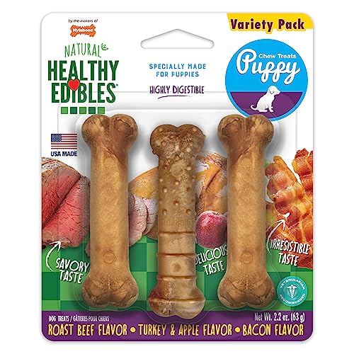 Nylabone Healthy Edibles Puppy Natural Long Lasting Dog Chew Treats Lamb & Apple X-Small/Petite (8 Count) , 6.2 Ounce (Pack of 1)